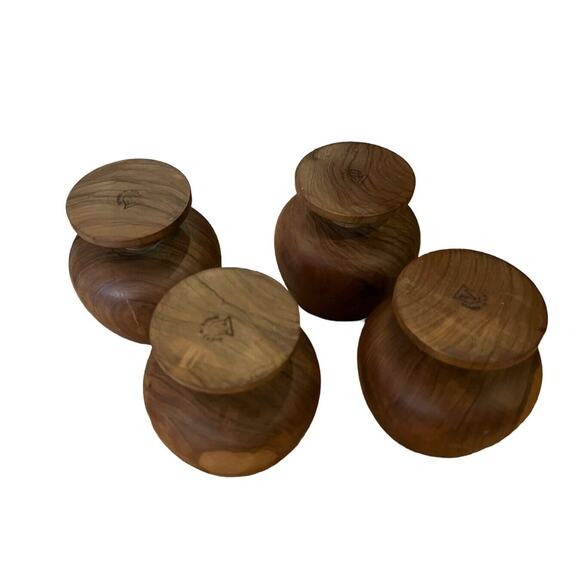 VINTAGE Wood Hand Carved Mini Goblet Chalice Made In Spain X4 MCM Bourbon - Picture 4 of 7